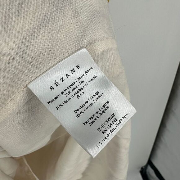 Sezane mini dress womens 40 silk miranda off the shoulder metallic lined - Picture 9 of 12